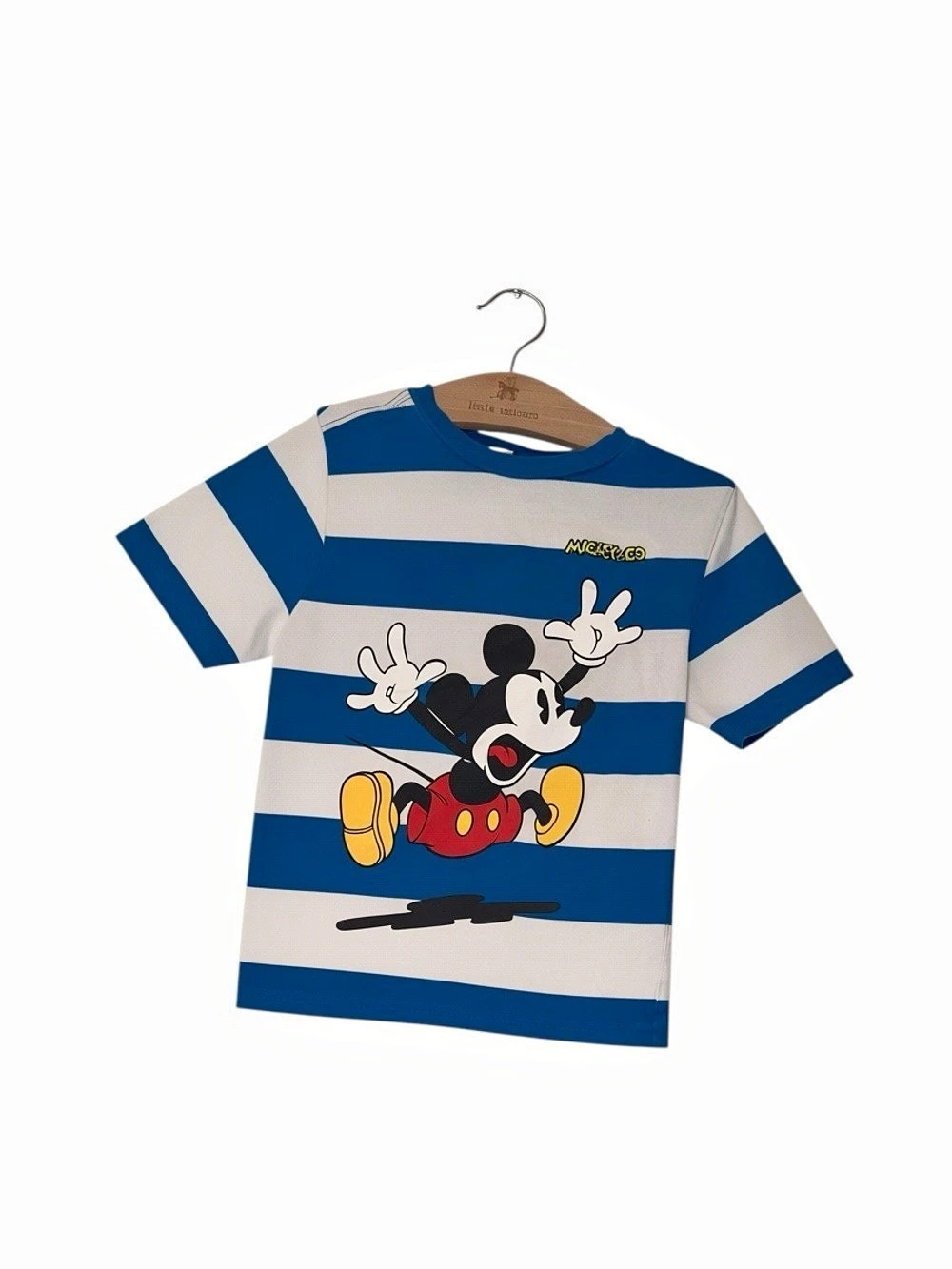 Mickey & Co. Mickey Mouse Boys Size 5/6 Striped Mickey Tee blue white Disney